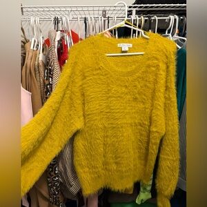 beachlunchlounge Fuzzy Mustard Crewneck Sweater
